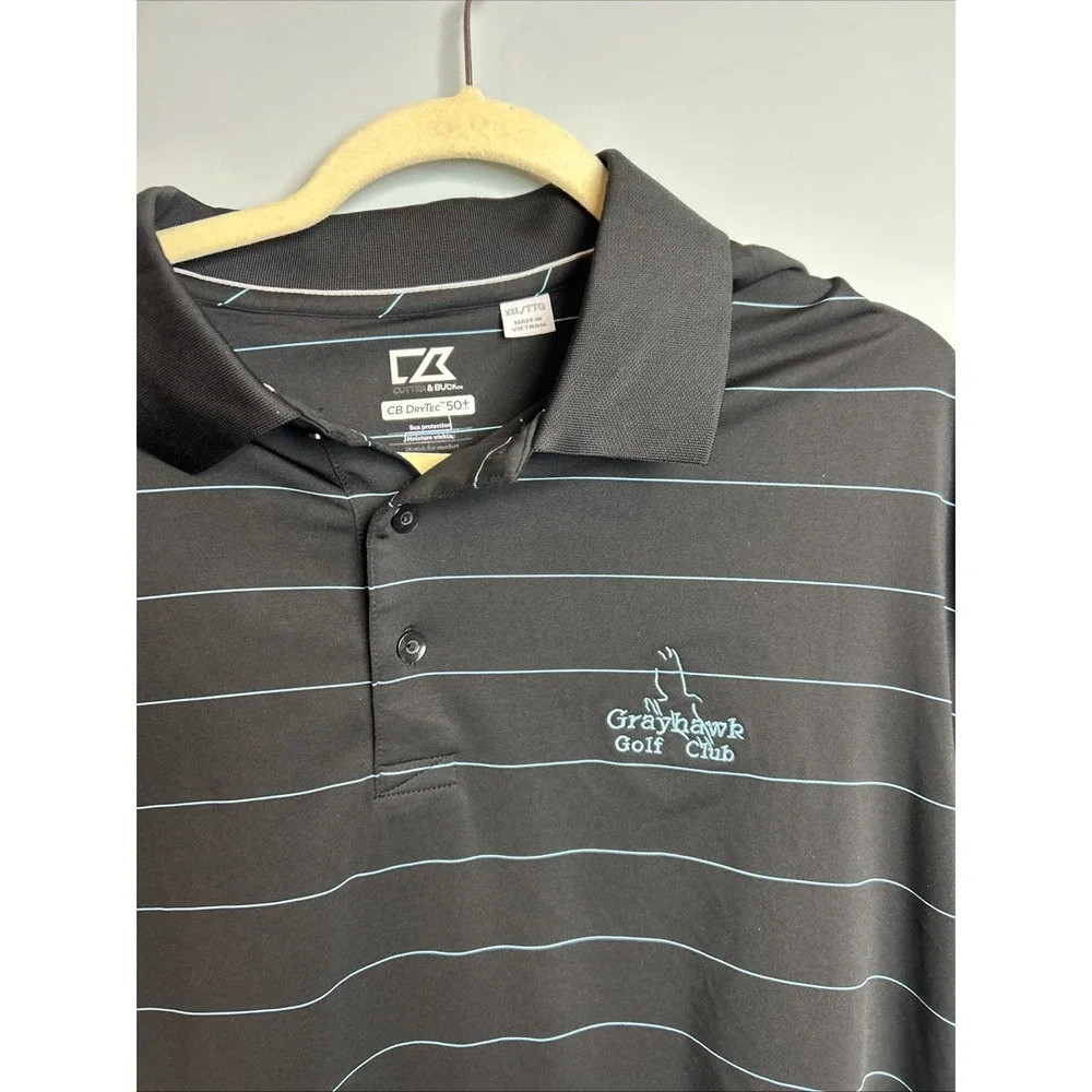 Cutter Buck Black Striped Polo Shirt Grayhawk Golf Club Logo Size XXL‎